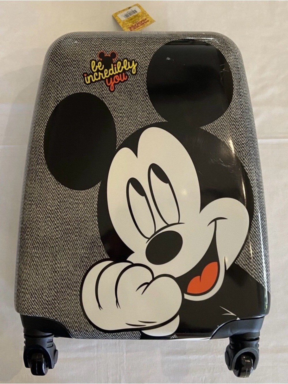 Mickey Mouse Hard Shell Carry-On Luggage - Gray Black White with Red Accent